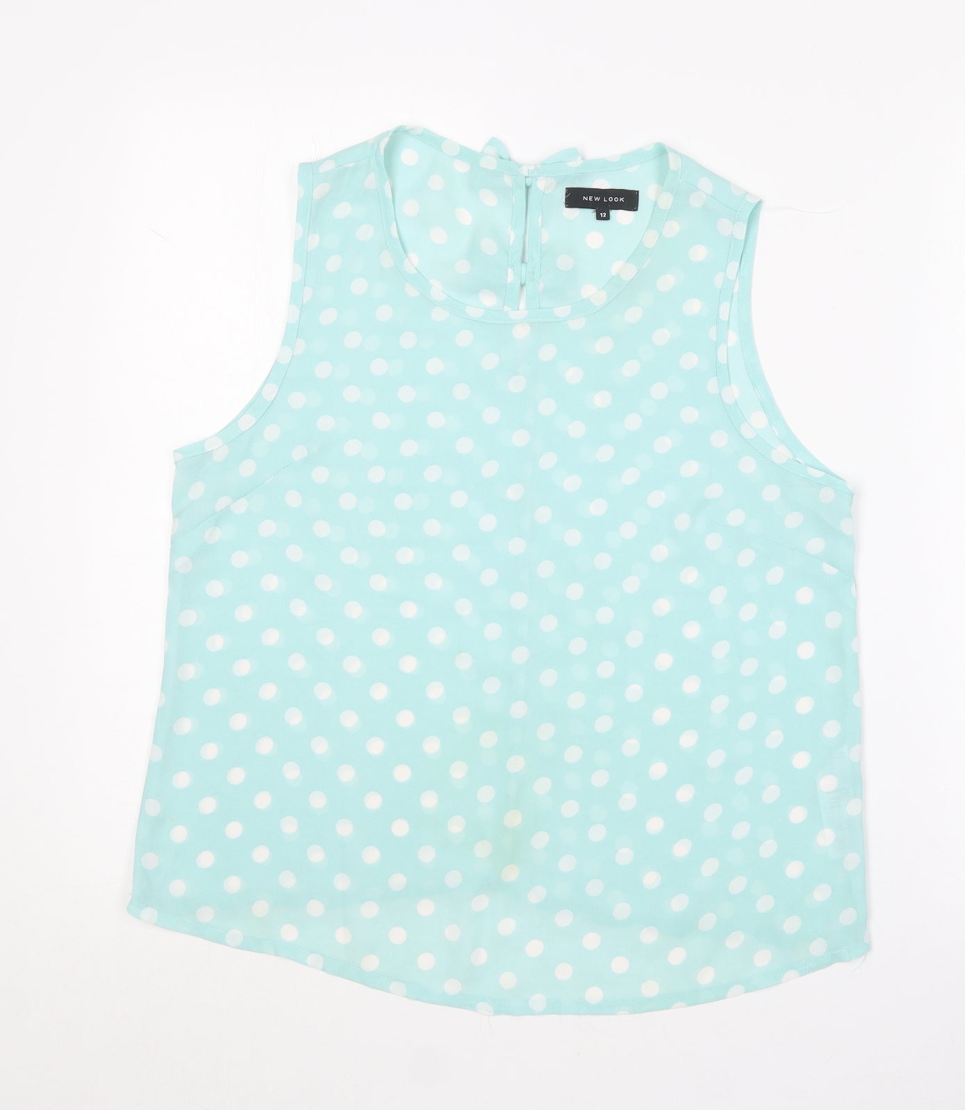 New Look Womens Blue Polka Dot Polyester Basic Blouse Size 12 Roll Neck