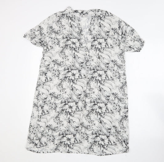 My Bra Fashion Womens White Floral Cotton Shirt Dress  Size S  V-Neck