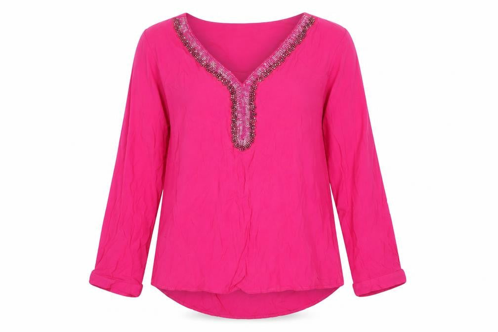 Fee Red Womens Pink  Nylon Basic T-Shirt Size S V-Neck