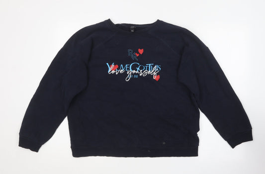 River Island Womens Blue Round Neck  Cotton Pullover Jumper Size M