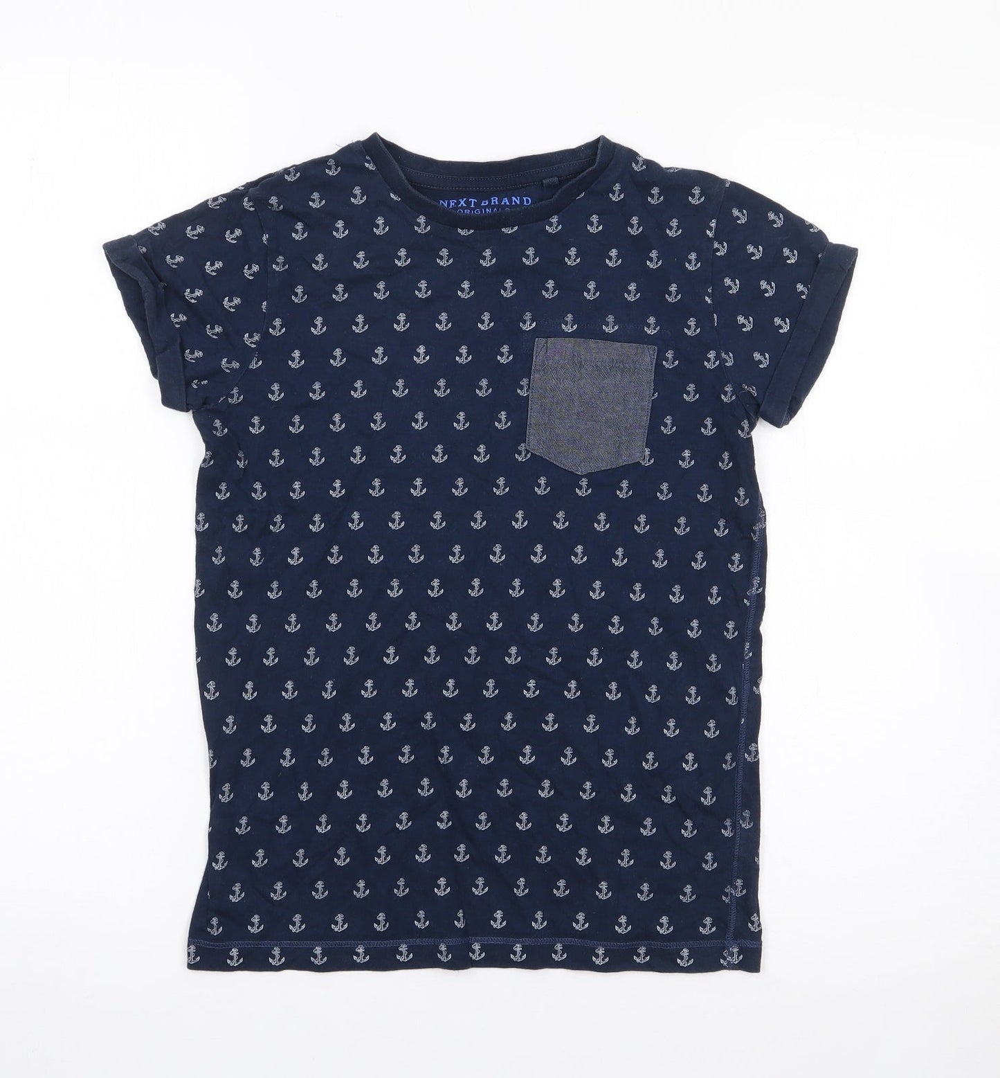 NEXT Boys Blue Geometric Cotton Jersey T-Shirt Size 9 Years Round Neck Pullover