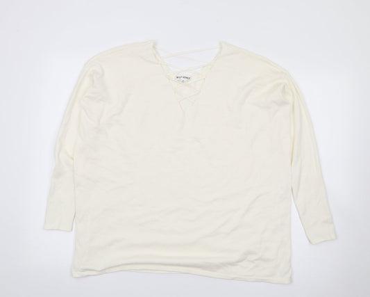 Wild Honey Womens Ivory V-Neck  Rayon Pullover Jumper Size S