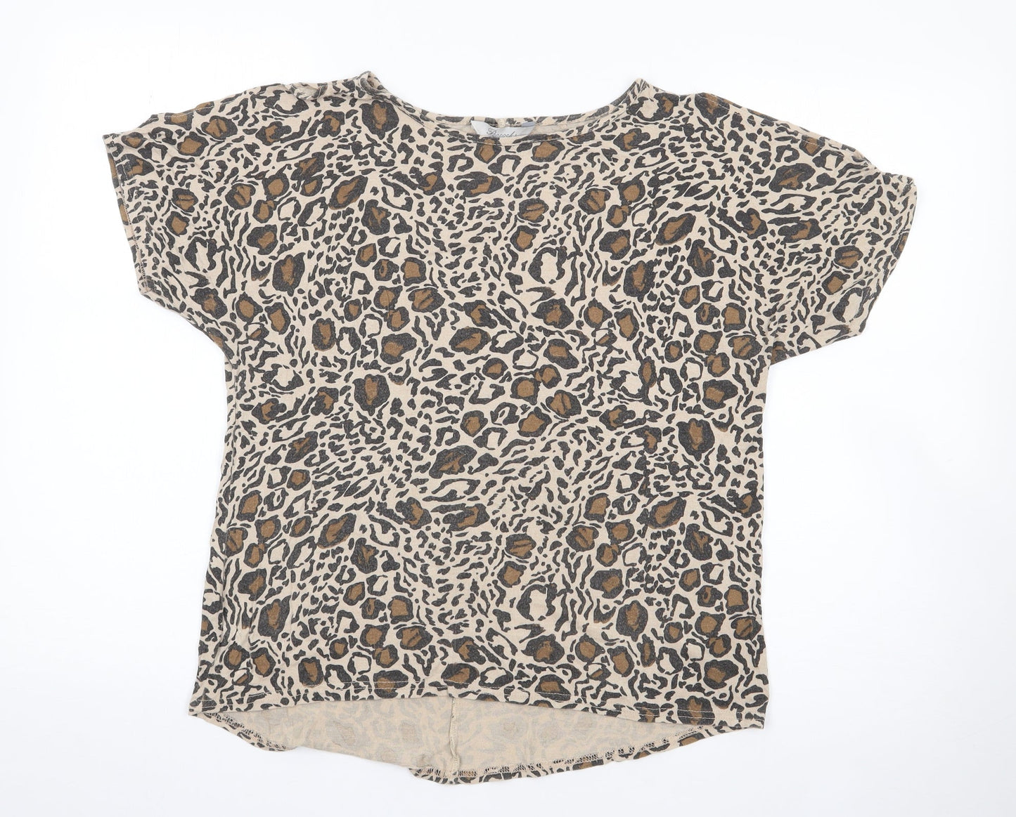 Peacocks Womens Brown Animal Print Viscose Jersey T-Shirt Size 8 Round Neck