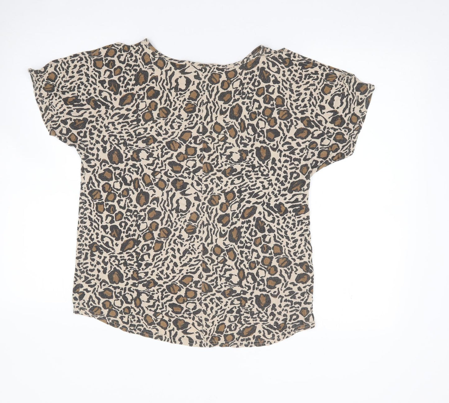 Peacocks Womens Brown Animal Print Viscose Jersey T-Shirt Size 8 Round Neck