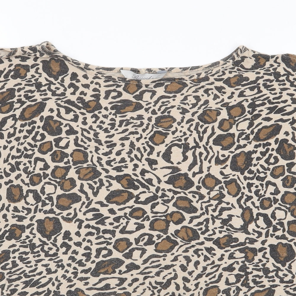Peacocks Womens Brown Animal Print Viscose Jersey T-Shirt Size 8 Round Neck