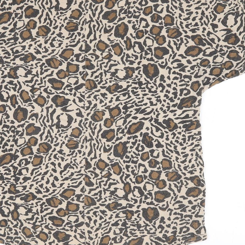 Peacocks Womens Brown Animal Print Viscose Jersey T-Shirt Size 8 Round Neck