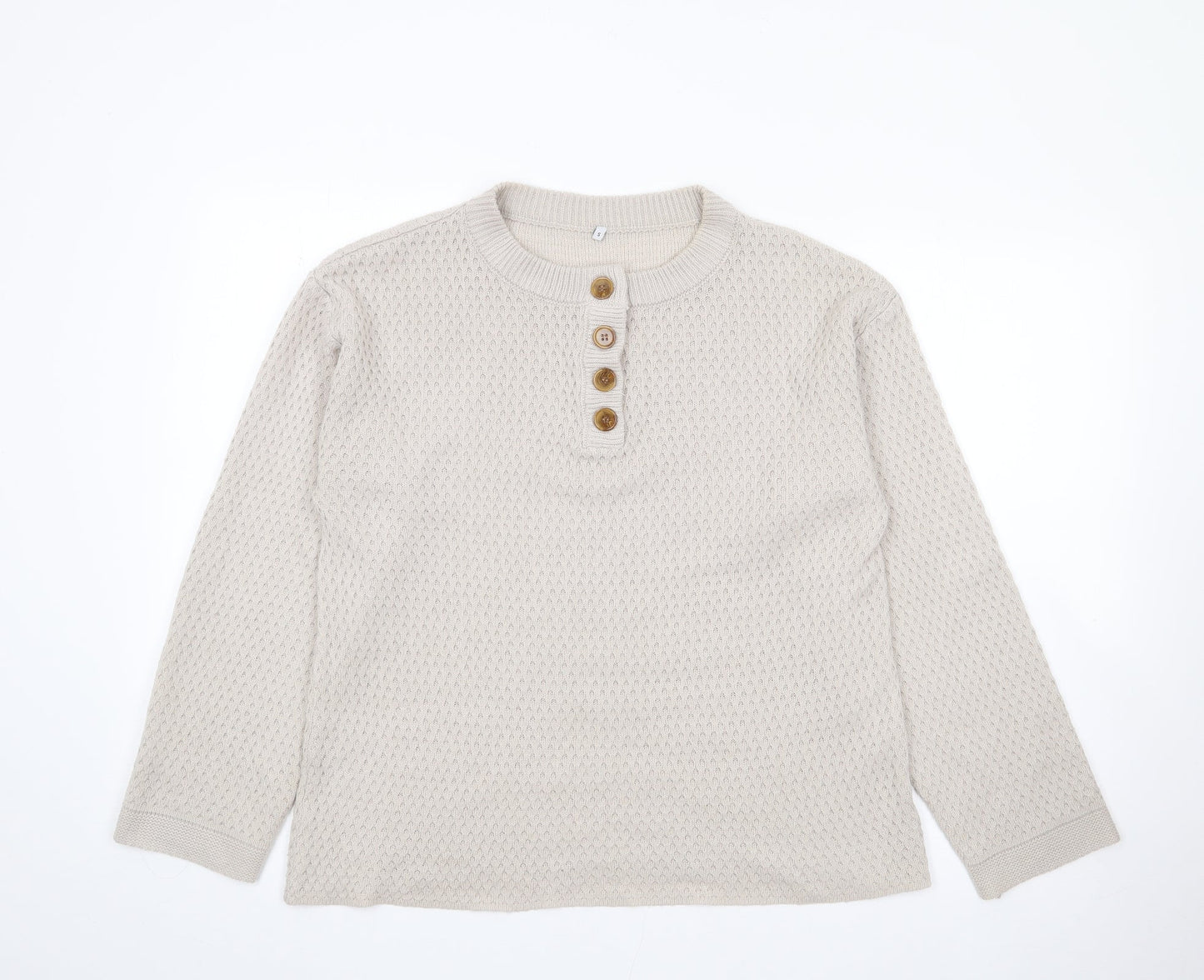 Preworn Womens Beige Round Neck  Acrylic Pullover Jumper Size S