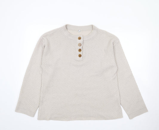 Preworn Womens Beige Round Neck  Acrylic Pullover Jumper Size S