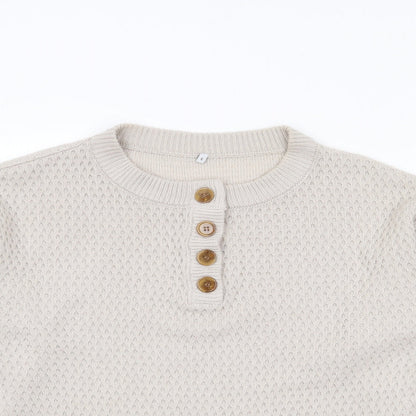 Preworn Womens Beige Round Neck  Acrylic Pullover Jumper Size S