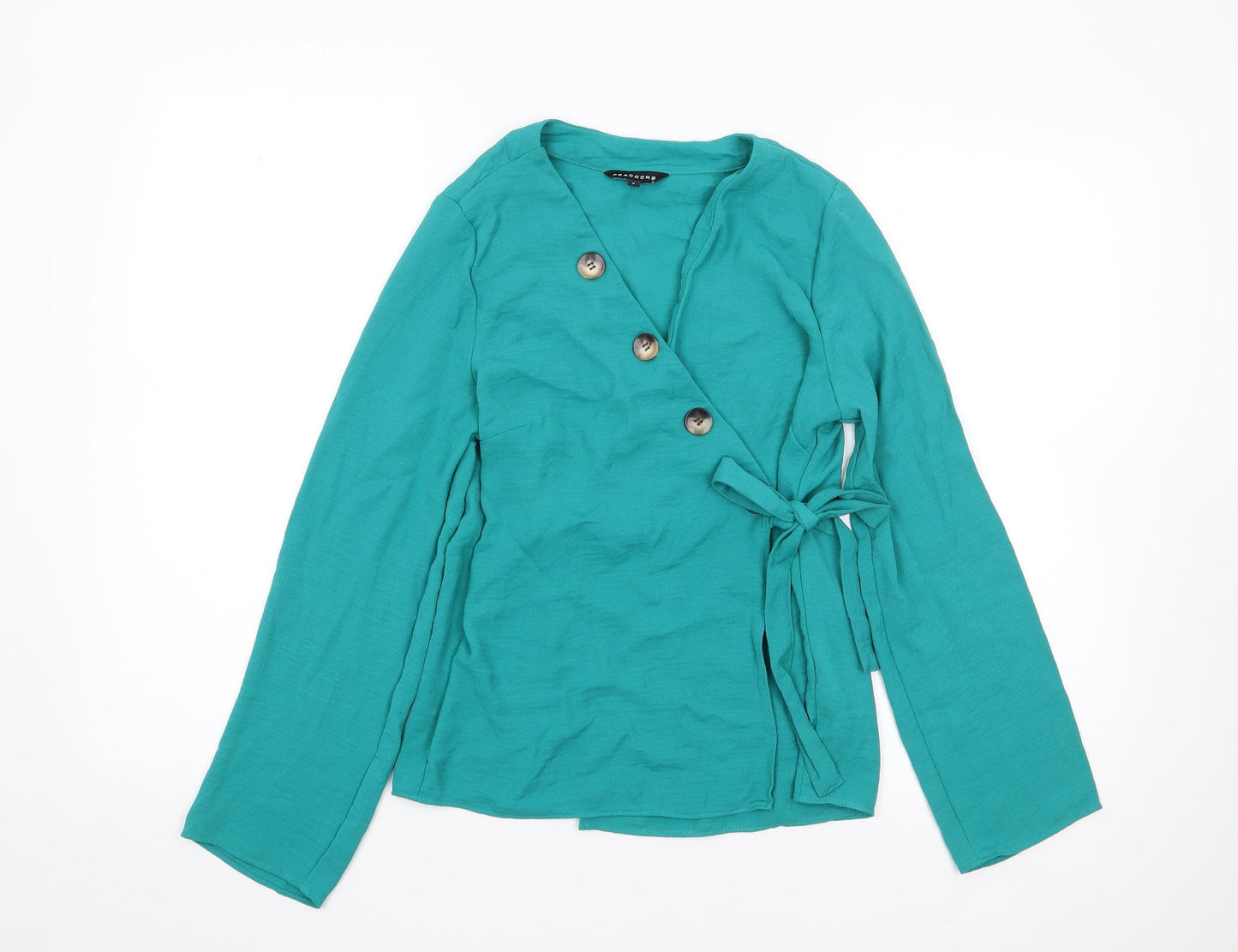 Peacocks Womens Green  Polyester Wrap Blouse Size 8 V-Neck