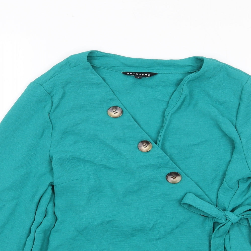 Peacocks Womens Green  Polyester Wrap Blouse Size 8 V-Neck