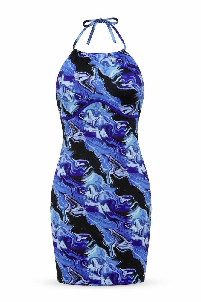 NaaNaa Womens Blue  Polyester Pencil Dress  Size 6  Halter Pullover