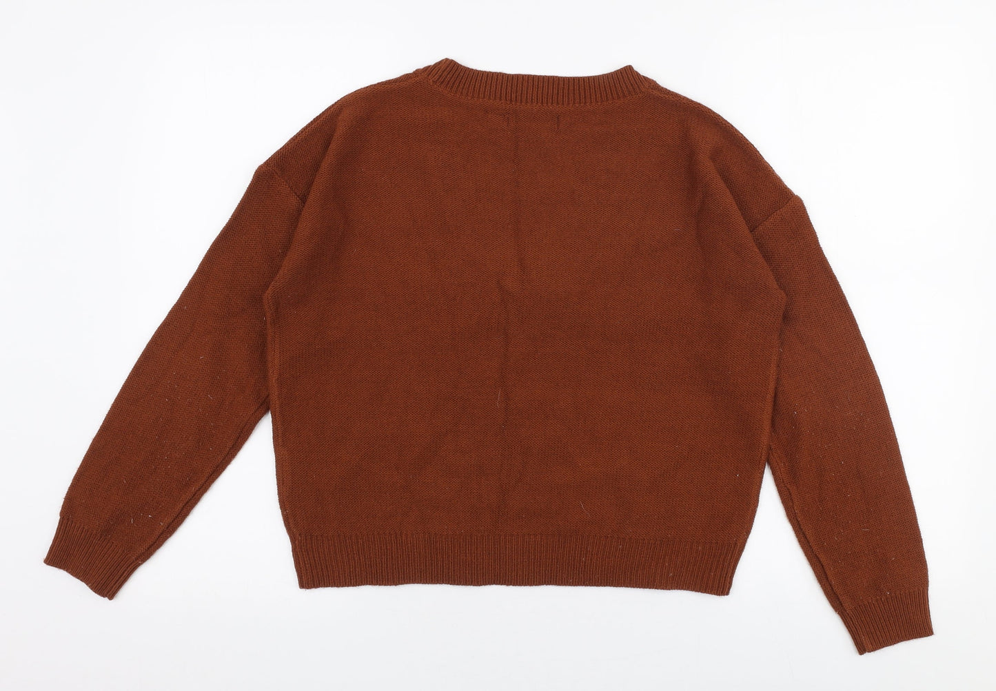 Brave Soul Womens Brown V-Neck  Acrylic Pullover Jumper Size S