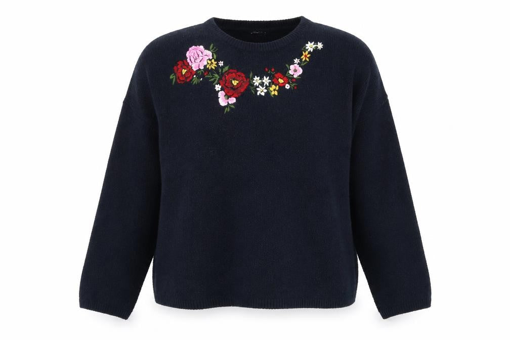 Bershka  Womens Blue Round Neck Floral Polyester Pullover Jumper Size M