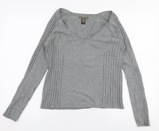 MNG Womens Grey V-Neck  Polyester Pullover Jumper Size XL