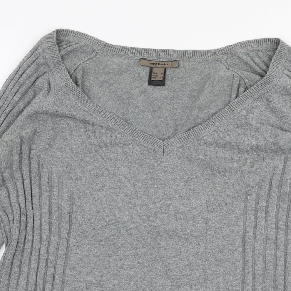 MNG Womens Grey V-Neck  Polyester Pullover Jumper Size XL