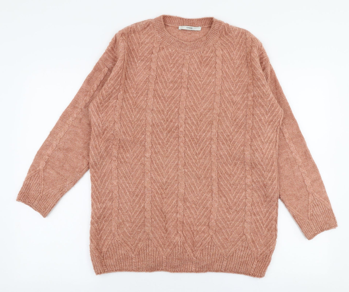 George Womens Brown Round Neck  Acrylic Pullover Jumper Size S