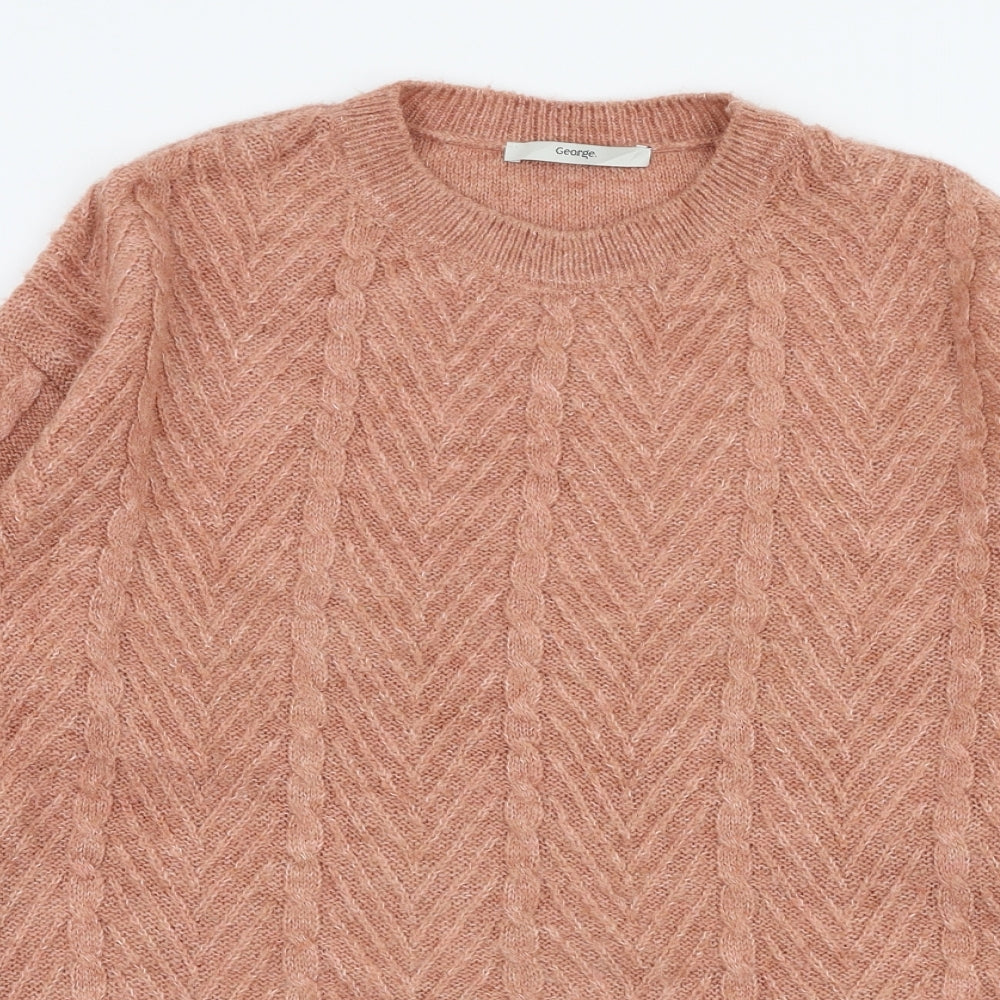 George Womens Brown Round Neck  Acrylic Pullover Jumper Size S