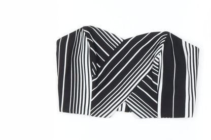 Miss Selfridge Womens Black Striped Polyester  Polo Size 4 Off the Shoulder