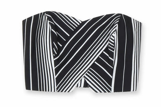 Miss Selfridge Womens Black Striped Polyester  Polo Size 4 Off the Shoulder