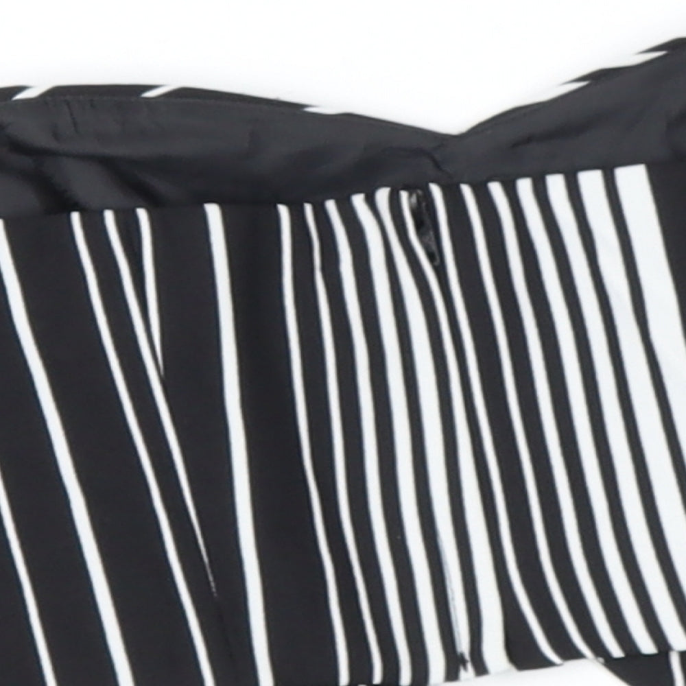 Miss Selfridge Womens Black Striped Polyester  Polo Size 4 Off the Shoulder