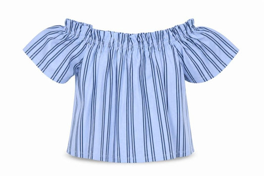 Miss Selfridge Womens Blue Striped Polyester Basic Blouse Size 6 Off the Shoulder