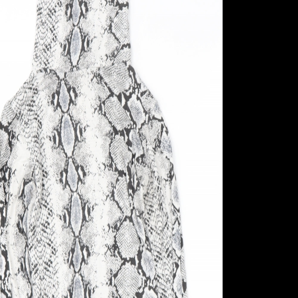 PRETTYLITTLETHING Womens Grey Animal Print Viscose Basic Blouse Size 4 Halter