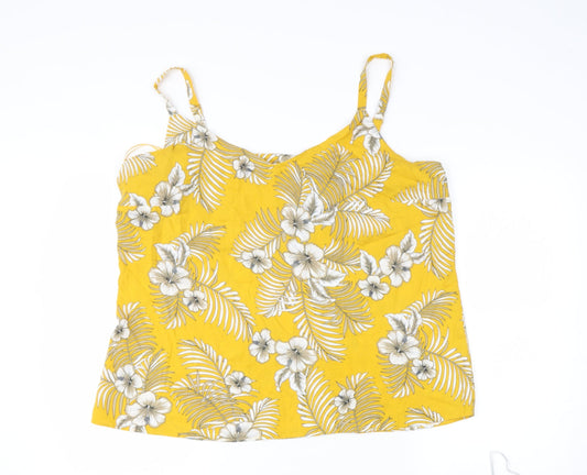 tesco Womens Yellow Floral Viscose Camisole Blouse Size 18 V-Neck