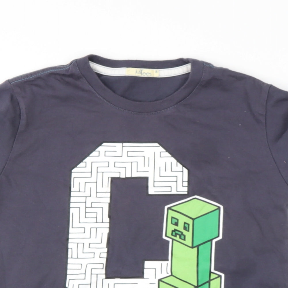 just tees Boys Blue  Polyester Basic T-Shirt Size 8 Years Round Neck  - g blocks