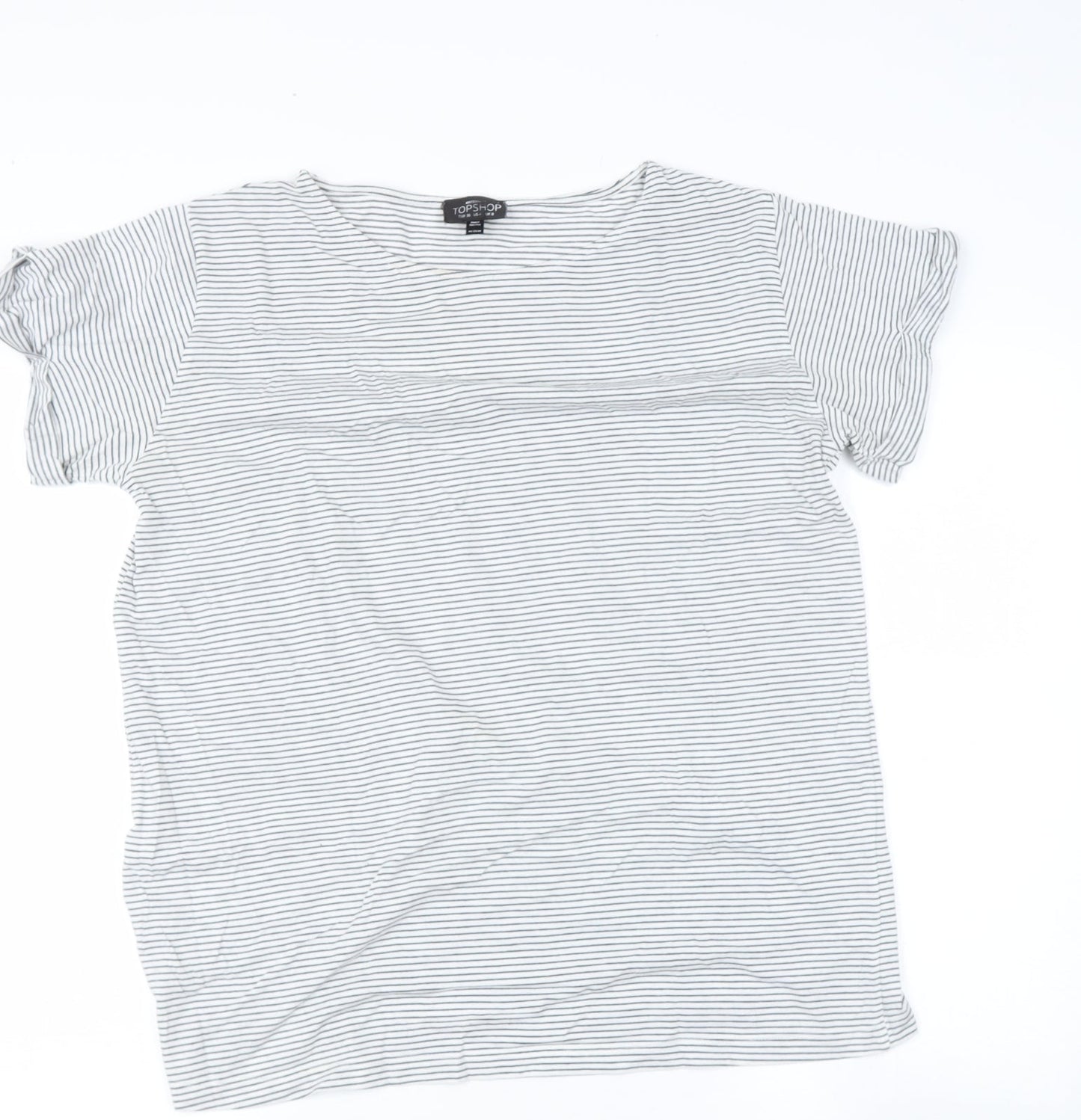 Topshop Womens Blue Striped Polyester Basic T-Shirt Size 8 Roll Neck