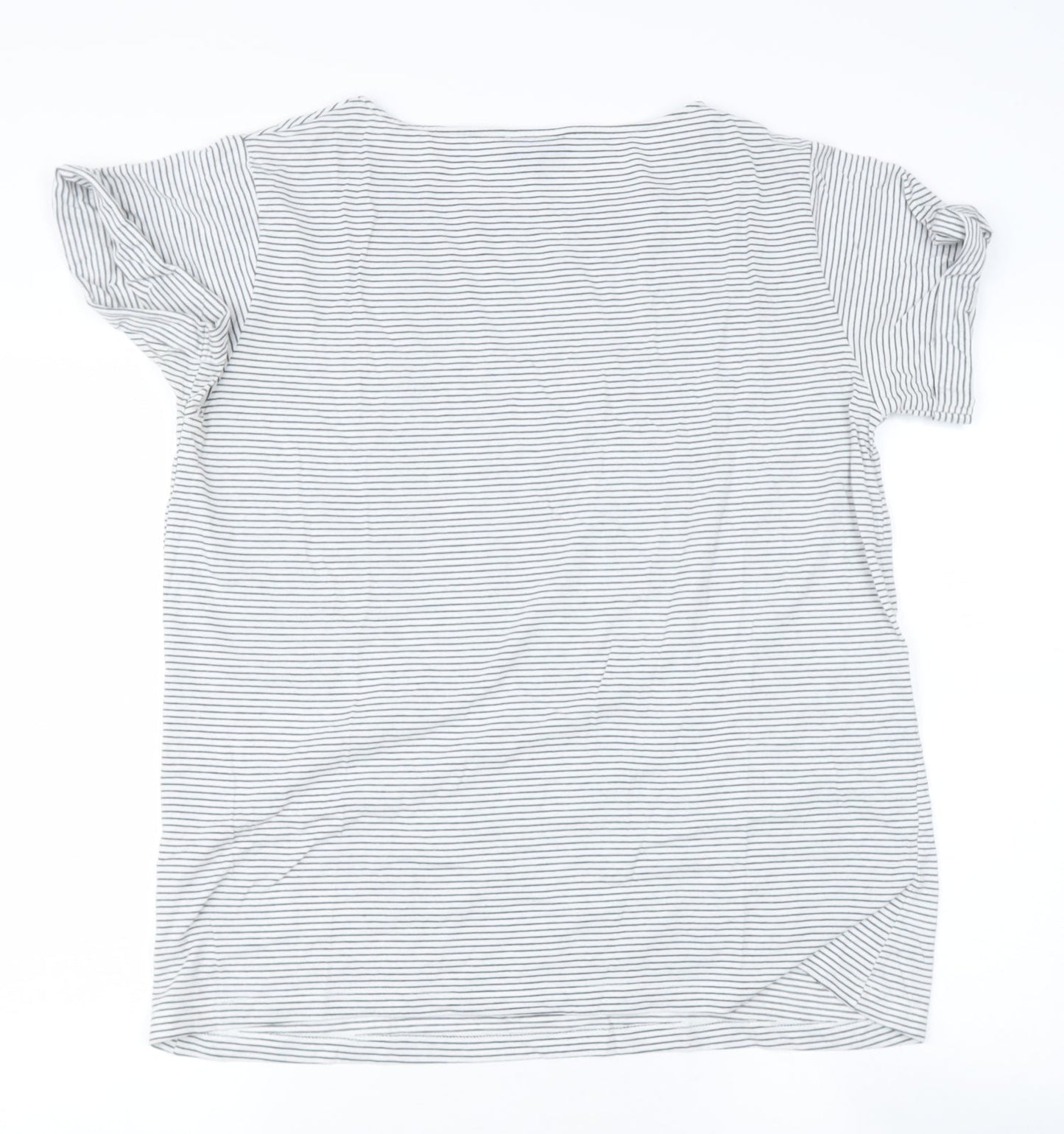 Topshop Womens Blue Striped Polyester Basic T-Shirt Size 8 Roll Neck