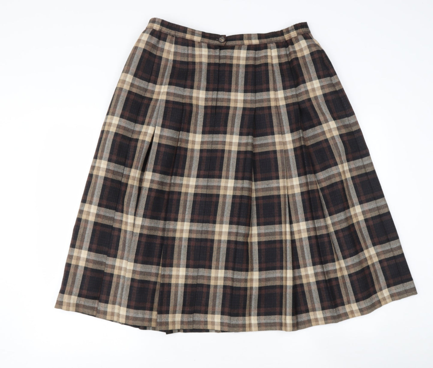 blanche Womens Brown Check Wool Flare Skirt Size L  Regular