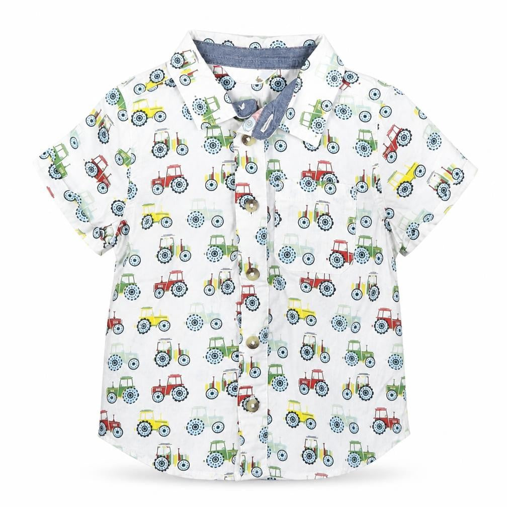 M&Co Boys White Geometric Cotton Basic Button-Up Size 9-12 Months Collared