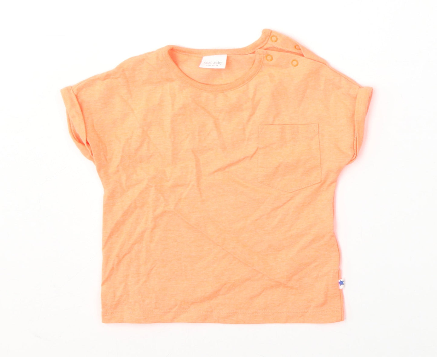 NEXT Girls Orange  Cotton Basic T-Shirt Size 6-9 Months Round Neck