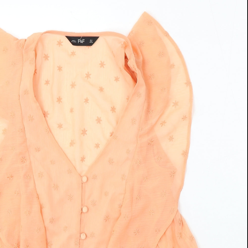F&F Womens Orange  Polyester Basic Blouse Size 12 V-Neck