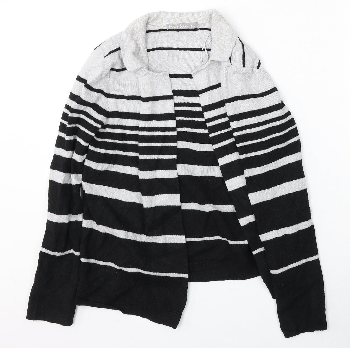 Marks and Spencer Womens Multicoloured V-Neck Striped Polyamide Cardigan Jumper Size 12