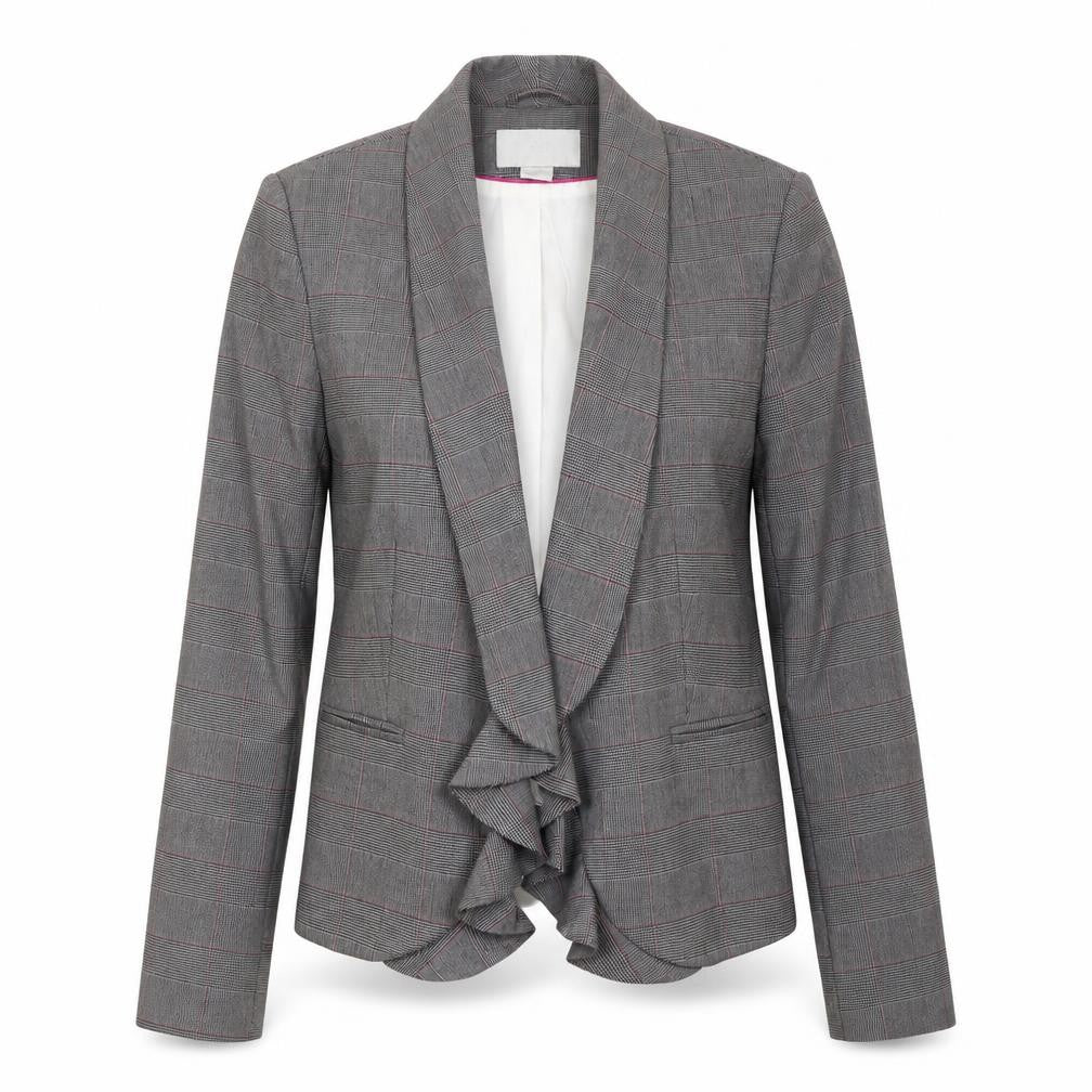 H&M Womens Grey Plaid Polyester Jacket Suit Size 8