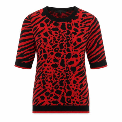 Next Womens Red Round Neck Animal Print Nylon Pullover Jumper Size 12