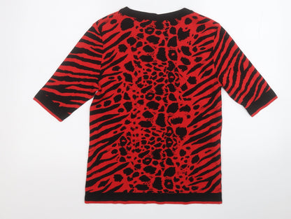 Next Womens Red Round Neck Animal Print Nylon Pullover Jumper Size 12