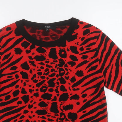 Next Womens Red Round Neck Animal Print Nylon Pullover Jumper Size 12
