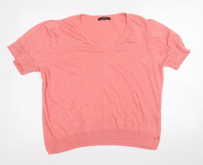 Next Womens Pink V-Neck  Polyester Pullover Jumper Size XL