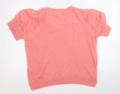 Next Womens Pink V-Neck  Polyester Pullover Jumper Size XL