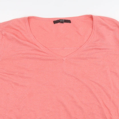 Next Womens Pink V-Neck  Polyester Pullover Jumper Size XL