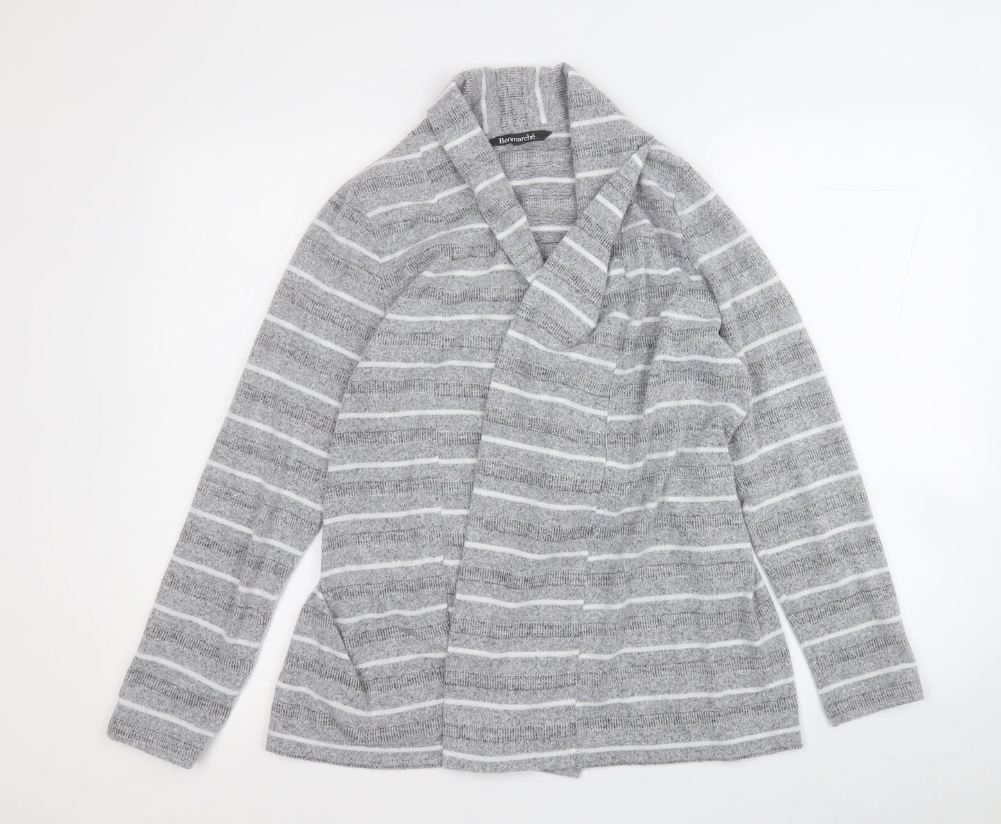 Bonmarché Womens Grey V-Neck Striped Polyester Cardigan Jumper Size 12