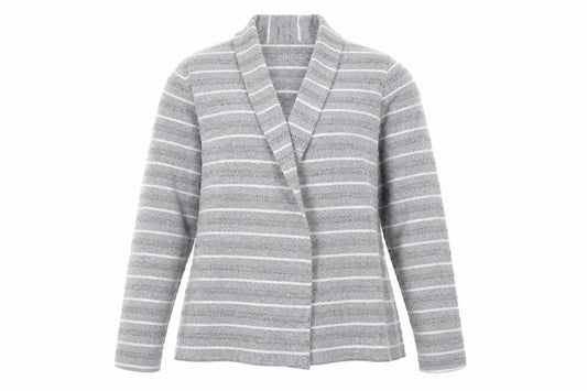 Bonmarché Womens Grey V-Neck Striped Polyester Cardigan Jumper Size 12