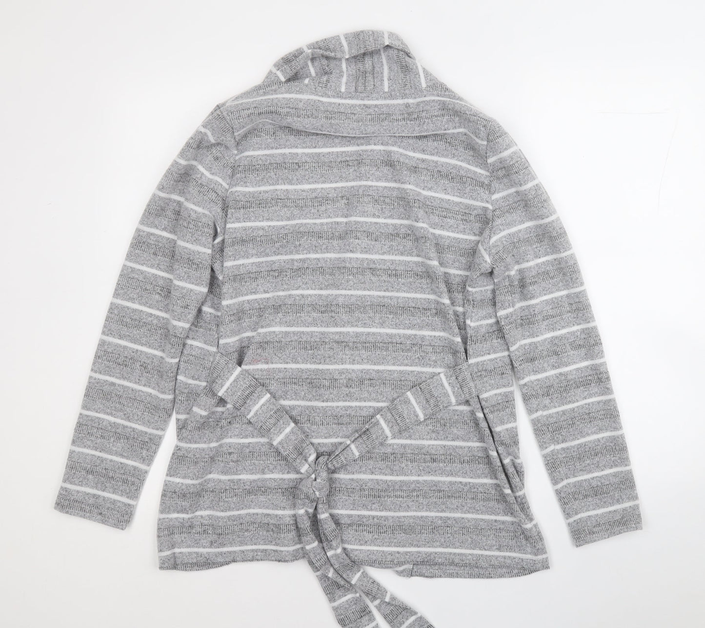 Bonmarché Womens Grey V-Neck Striped Polyester Cardigan Jumper Size 12