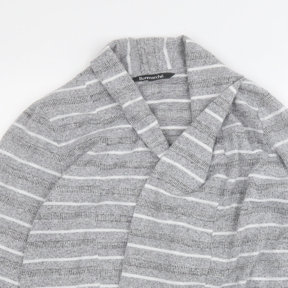 Bonmarché Womens Grey V-Neck Striped Polyester Cardigan Jumper Size 12