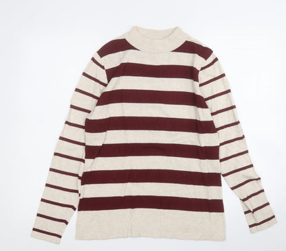 Gallery Womens Red Mock Neck Striped Viscose Pullover Jumper Size M