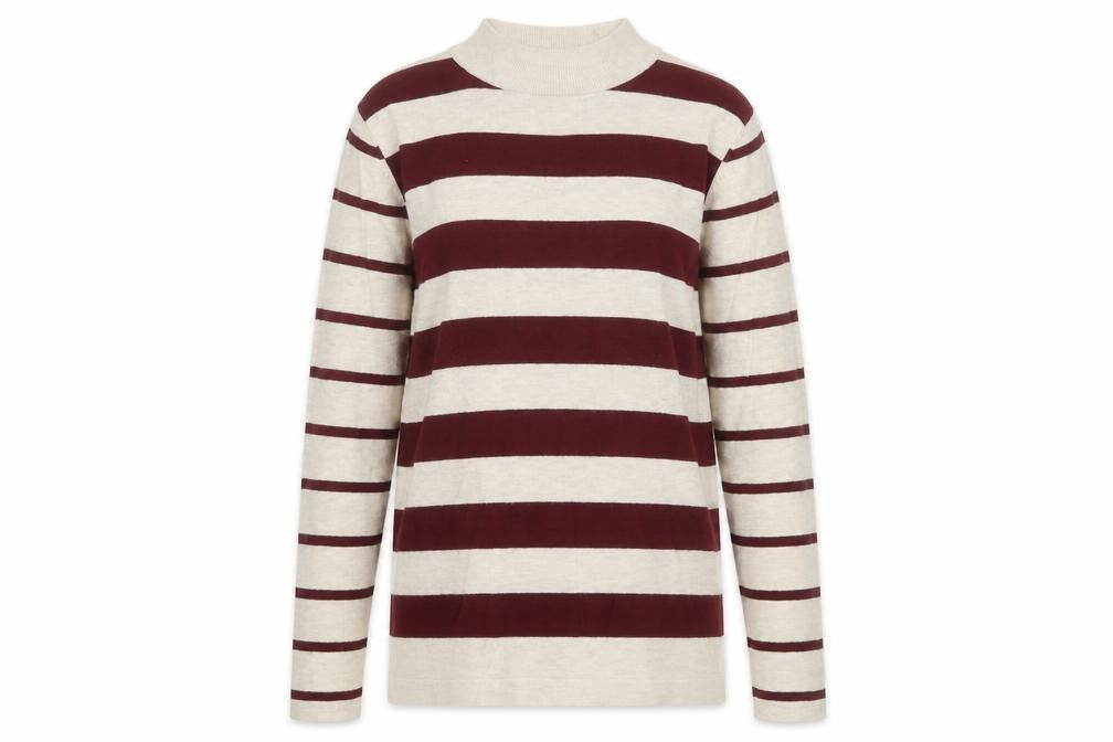 Gallery Womens Red Mock Neck Striped Viscose Pullover Jumper Size M