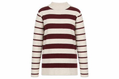 Gallery Womens Red Mock Neck Striped Viscose Pullover Jumper Size M